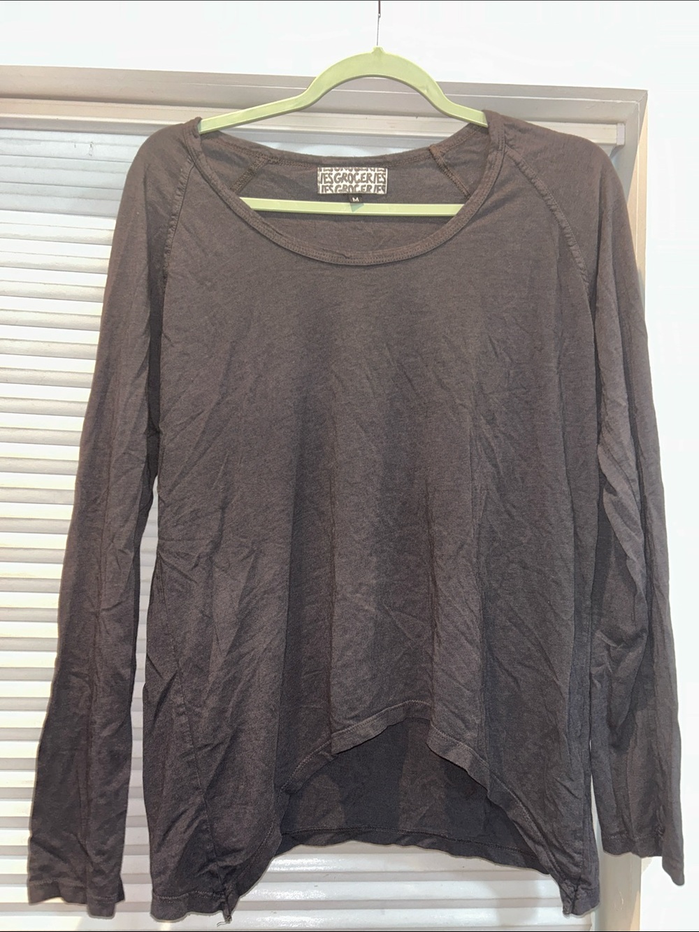 Groceries Apparel Hemp Organic Cotton Long Sleeve Charcoal/Brown Sz M